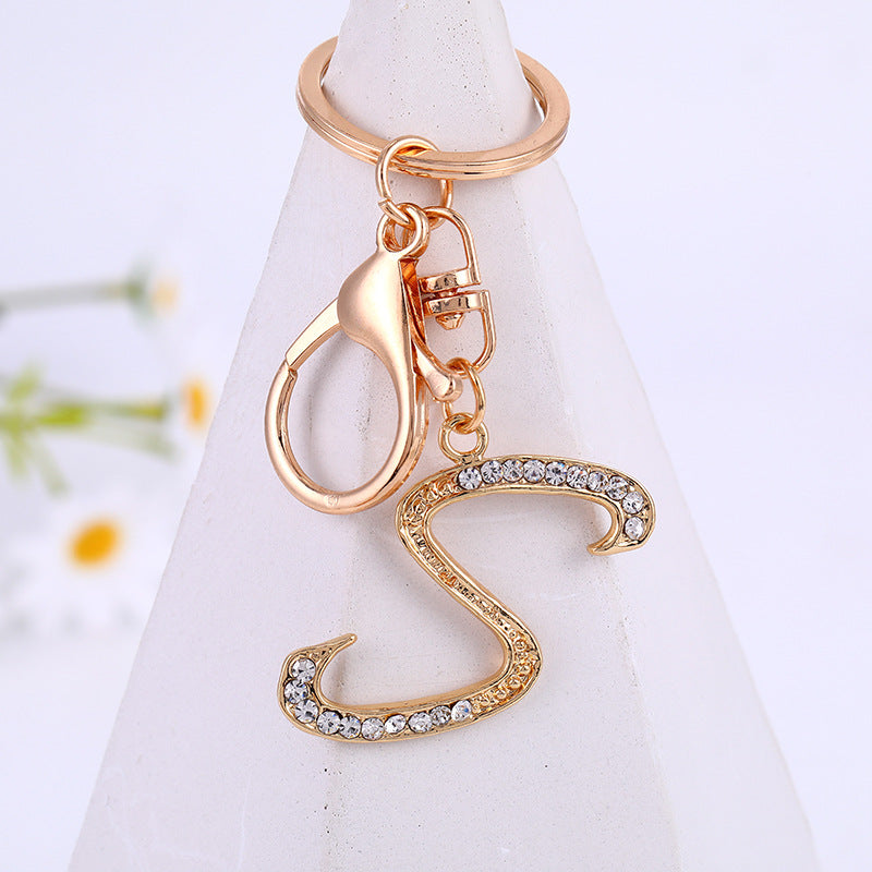 Wholesale Zinc Alloy 26 English Alphabet Rhinestone Keychain